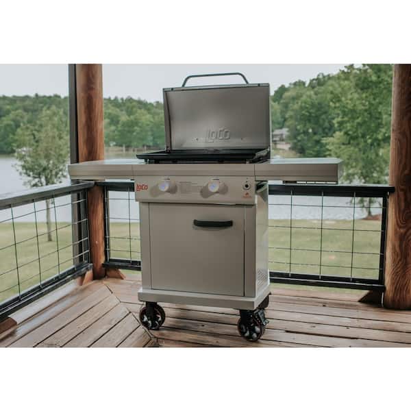 26 in. 2-Burner Propane Flat Top Grill / Griddle in Chalk Finish with Enclosed Cart and Hood