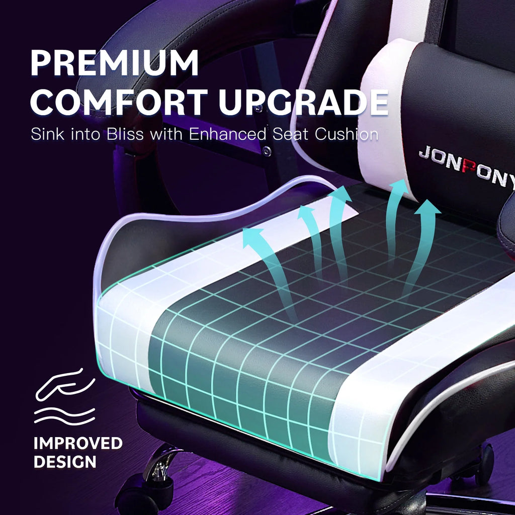 JONPONY Big and Tall Gaming Chair, Ergonomic Design, Gamer Chair PU Leather with Footrest and Lumbar Support, High Back Office Chair Support 8 Hours Long Sitting, Computer Chair, Black Grey