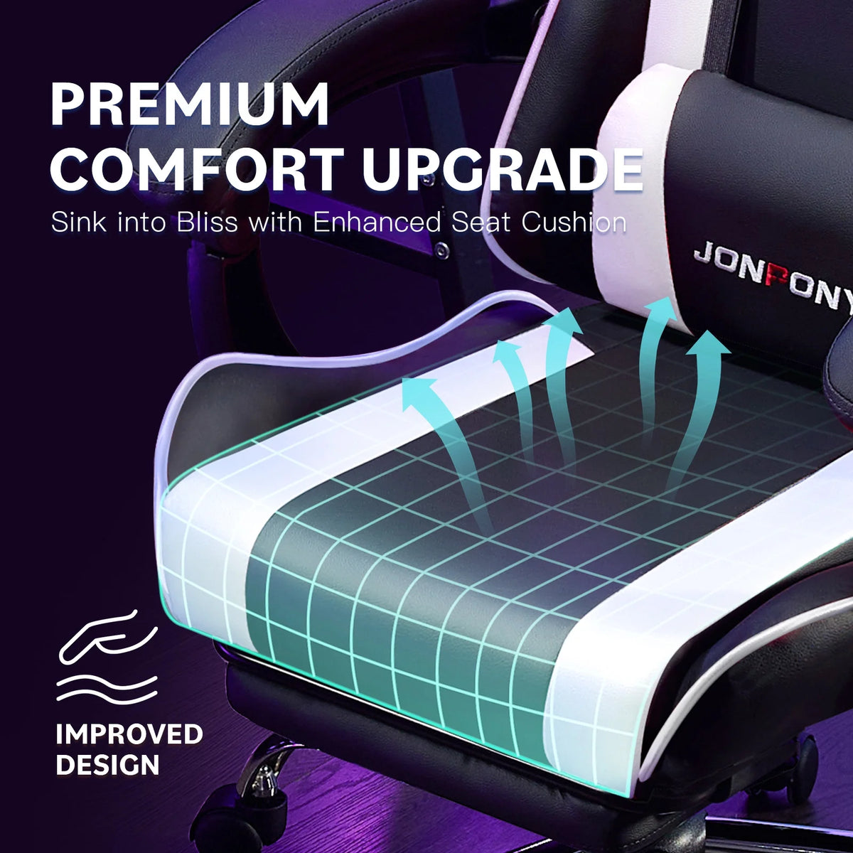 JONPONY Big and Tall Gaming Chair, Ergonomic Design, Gamer Chair PU Leather with Footrest and Lumbar Support, High Back Office Chair Support 8 Hours Long Sitting, Computer Chair, Black Grey