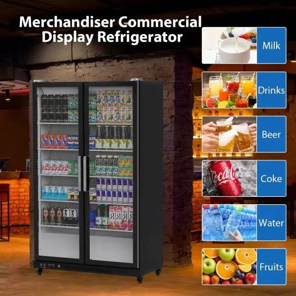 Upright Glass-Door Beverage Cooler â€?39 cu. ft. Commercial Refrigerator with LED Lighting