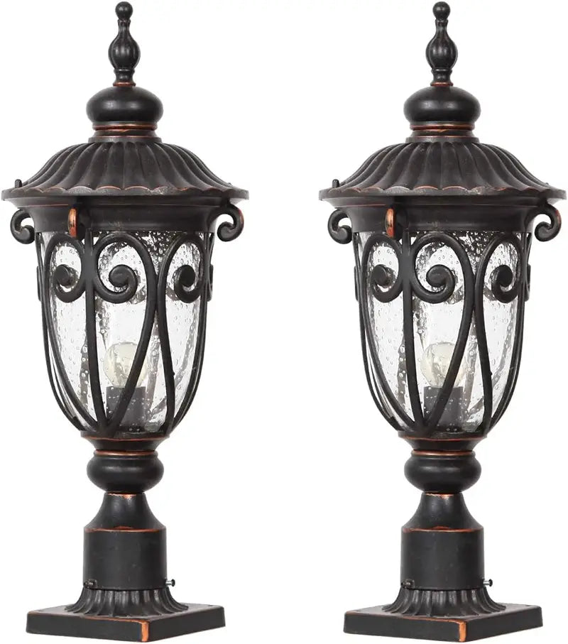 Vintage-Style 23â€?Outdoor Wall Sconces (2-Pack) â€?Aluminum Bronze-Finish Lanterns with Clear Seeded Glass Shades for Porches & Garages