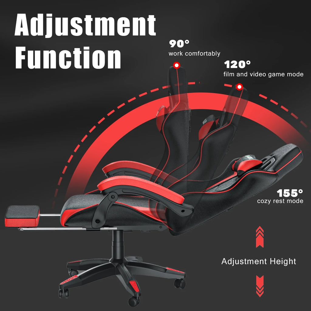 Bigzzia Gaming Chair Office Chair, Ergonomic Game Chair with Height Adjustable Headrest and Lumbar Support for Adults Teens, Black & White