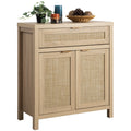 Nopurs Rattan Sideboard Buffet Cabinet, Boho Storage Cabinet Buffet Table with Doors and Drawer, Coffee Bar Cabinet for Kitchen Entryway Living Dining Room, Light Oak