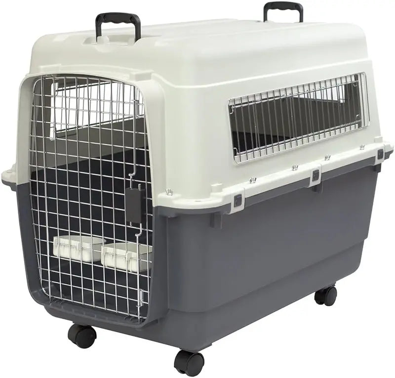 SportPet Designs Rolling Travel Dog Crate â€?Airline-Approved Plastic Kennel with Wire Door, XXX-Large Size, Gray