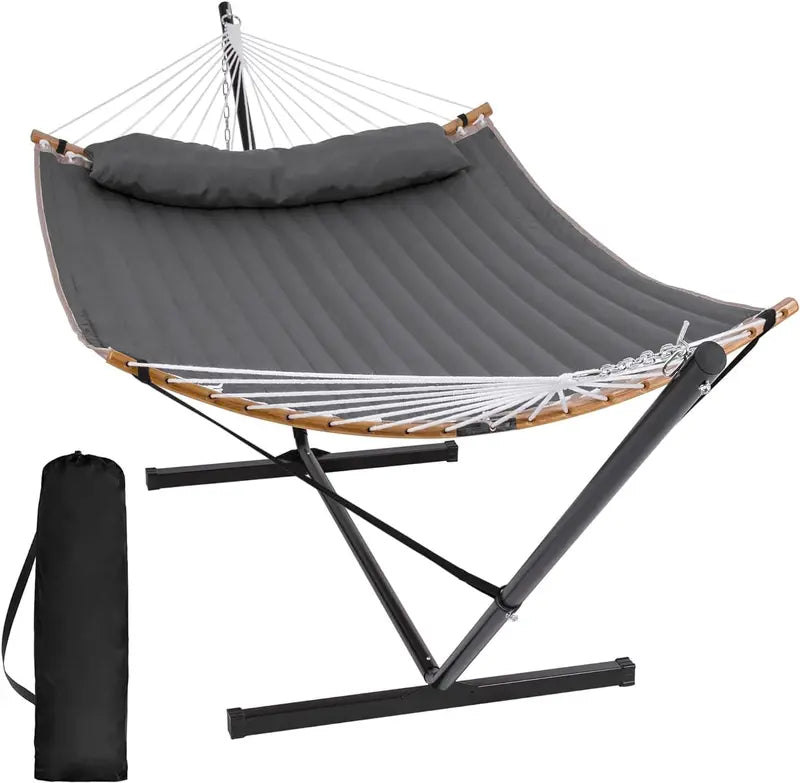 SUNCREAT Double Hammock with Stand â€?Two-Person Portable Hammock with Curved Spreader Bar