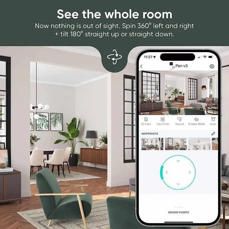 Wyze Cam Pan v3 1080p Indoor/Outdoor Wi-Fi Security Camera, Pan/Tilt/Zoom, White