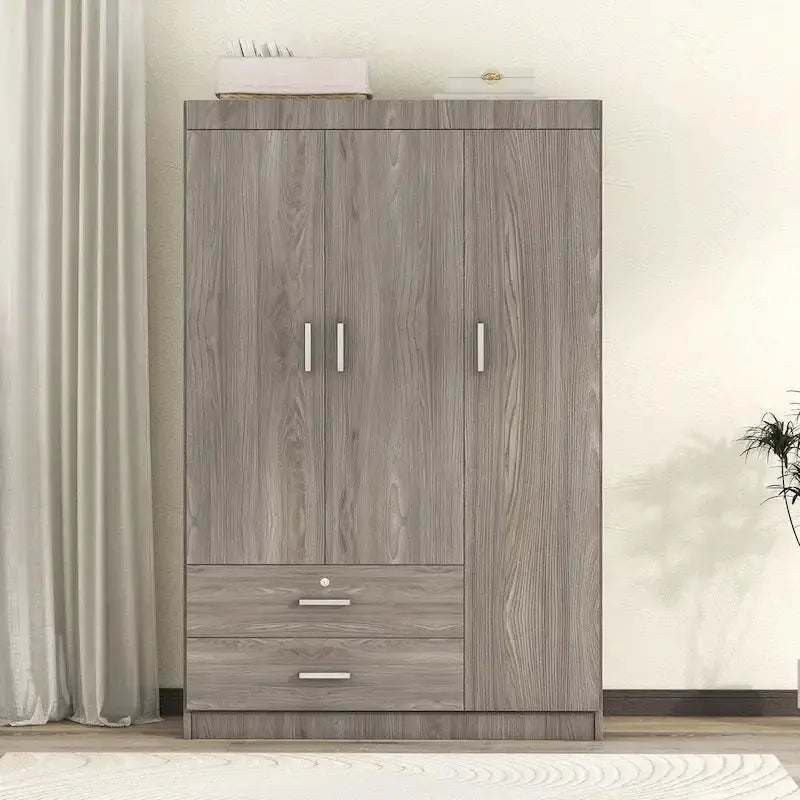 Three-Door Wardrobe with Dual Lower Drawers â€?Space-Saving Bedroom Storage