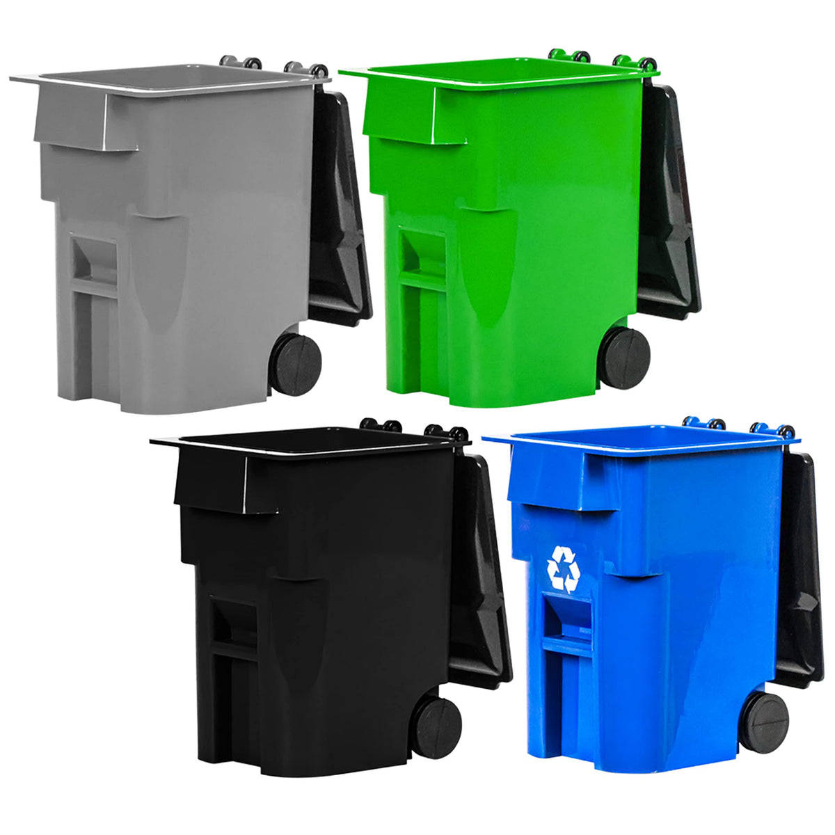 Set of 4 Trash & Recycling Cans with Lid & Wheels for WWE Wrestling Action Figures