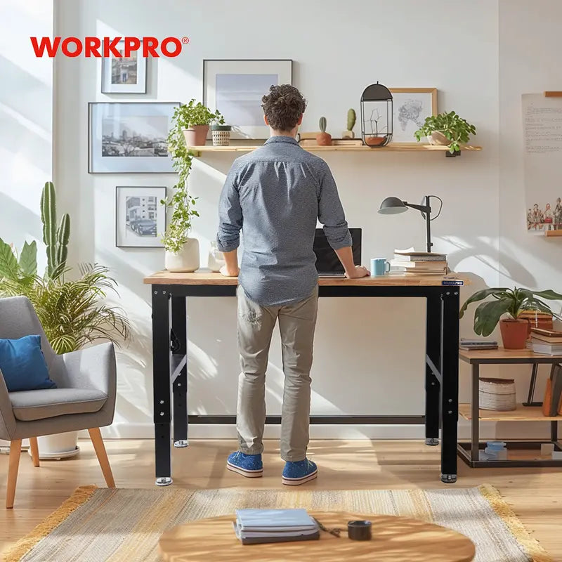WORKPRO 48â€?x 22â€?Heavy-Duty Adjustable Workbench â€?1500-LB Load, Hardwood Surface