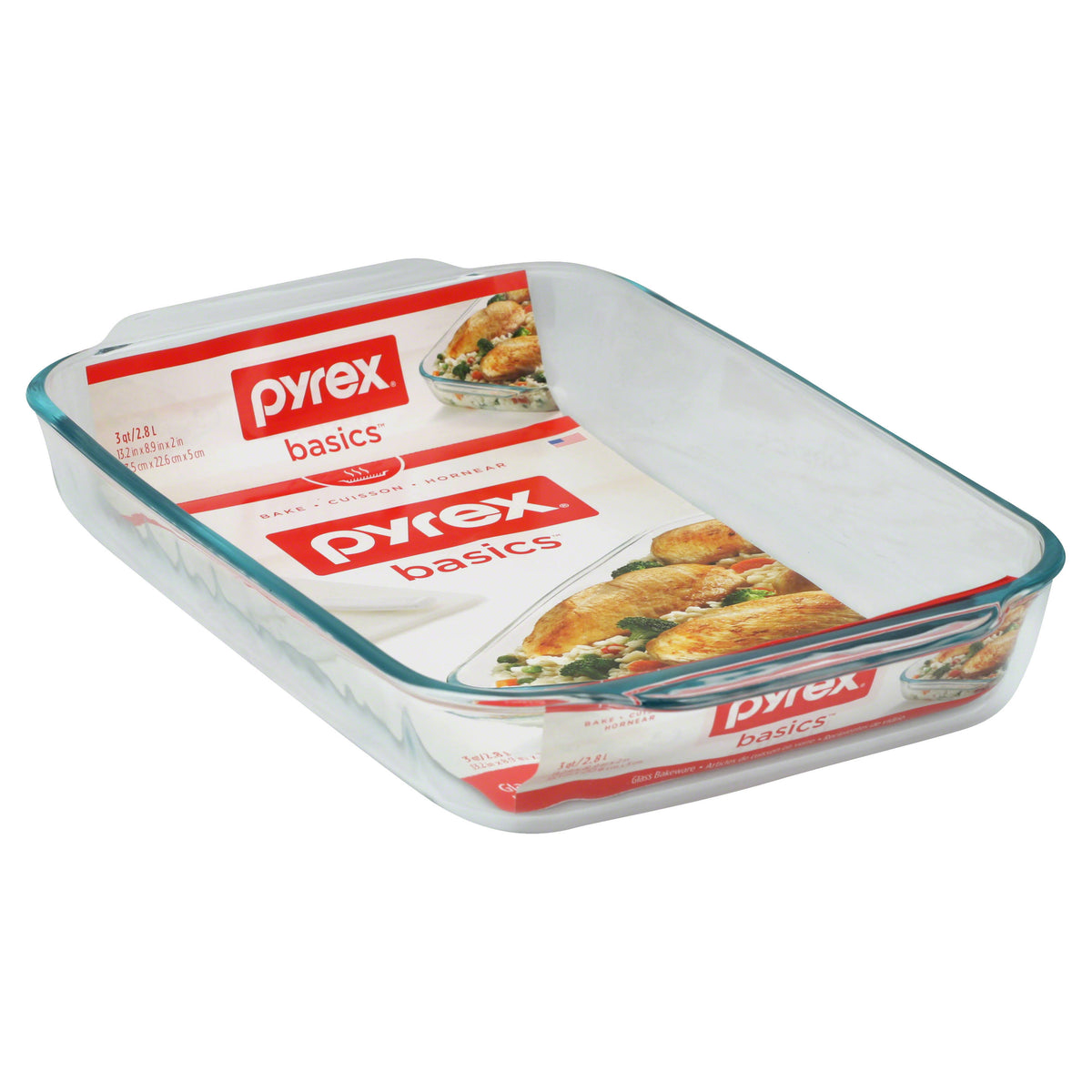 Pyrex Basics 3 Quart Glass Oblong Baking Dish, Clear, 9" x 13"