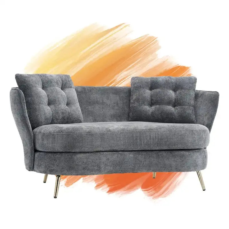 Velvet Loveseat with Gilded Metal Legs â€?Modern Living Room Sofa
