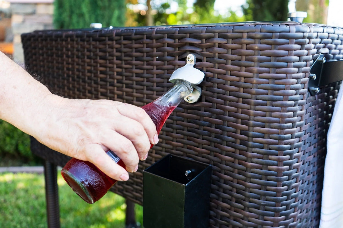 Permasteel 80 - QT Wicker Outdoor Patio Cooler, Hand - Woven Wicker Cooler Cart, Rolling Cooler on Wheels with Handle, Brown