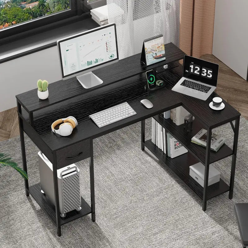 SUPERJARE L-Shaped Gaming Desk â€?RGB LED Lighting & Ergonomic Design