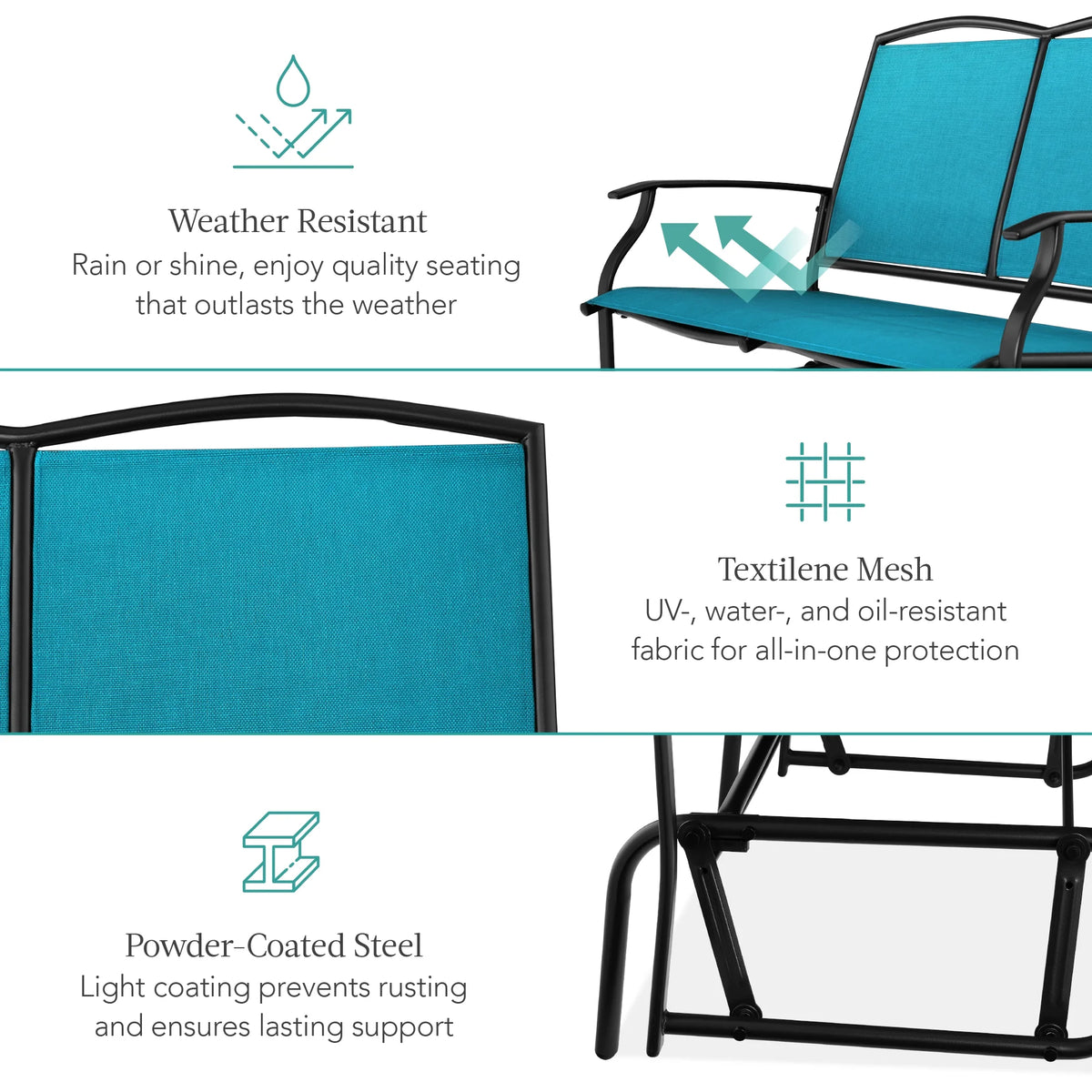 Best Choice Products 2 - Person Outdoor Swing Glider, Steel Patio Loveseat, Bench Rocker W/ Armrests - Gray