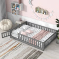 Uhomepro Full-Size Kids Floor Bed â€?Pine Wood Playhouse Design with Fence & Door