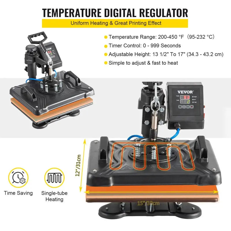 VEVOR 5-in-1 Digital Heat Press Machine â€?Sublimation Printer for T-Shirts, Mugs, Hats, Caps & Plates