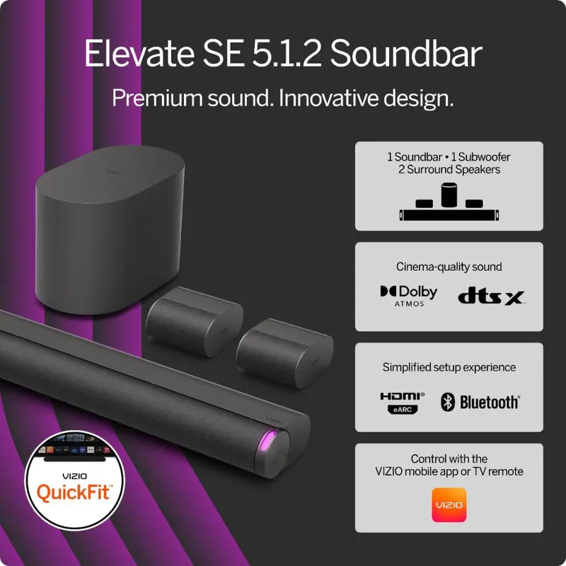 VIZIO Elevate SE 5.1.2 Dolby Atmos Soundbar System â€?Wireless Subwoofer, 2024 Model