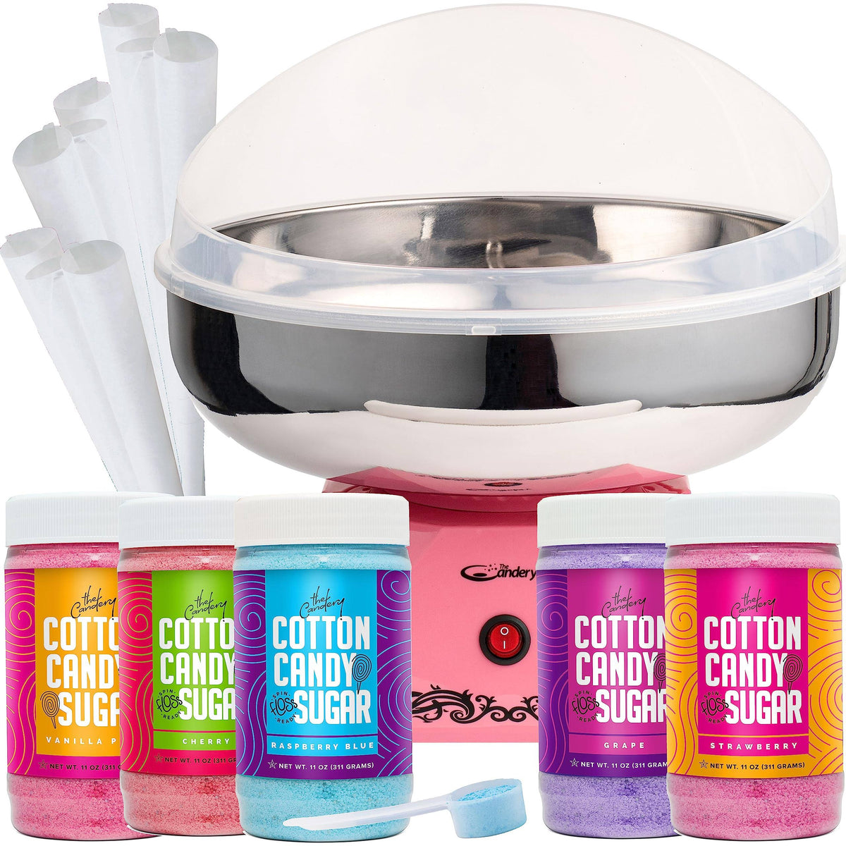 The Candery Cotton Candy Machine with Stainless Steel Bowl 2.0 and Floss Bundle- Use to Floss Sugar Floss, Candy for Birthday Parties Fairs,