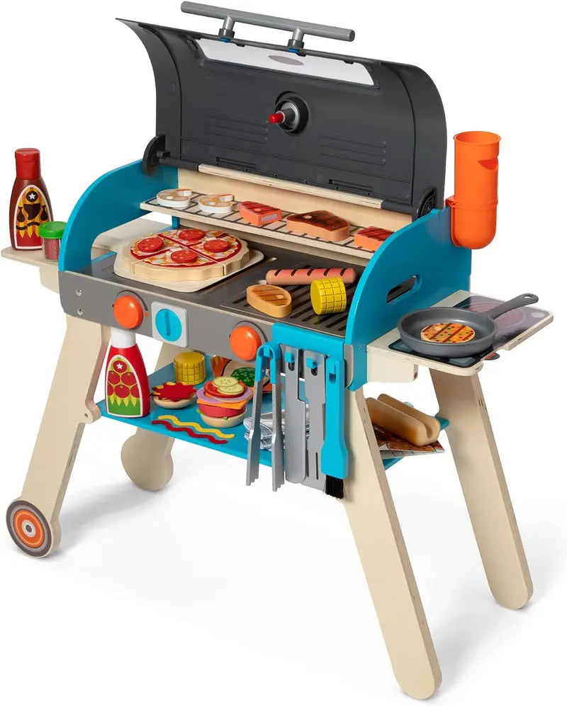 Wooden Luxury Pretend Grill & Pizza Oven Toy â€?Smoker-Inspired Cooking Role-Play Set