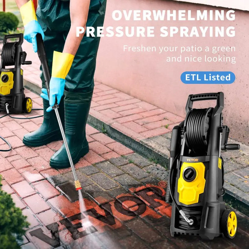 VEVOR Electric Pressure Washer, 2000 PSI, Max. 1.76 GPM Power Washer W/ 30 Ft Hose   Reel