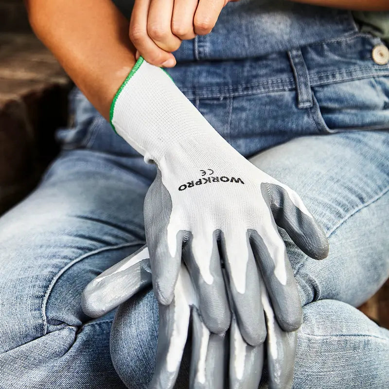 WORKPRO Garden Work Gloves â€?6 Pairs with Eco-Friendly Latex Palm Coating