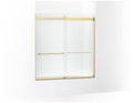 Kohler K-706004-L Levity Sliding Bath Door, 62" H x 56-5/8 - 59-5/8" W, with 1/4" Thick Crystal Clear Glass - Vibrant Brushed Moderne Brass