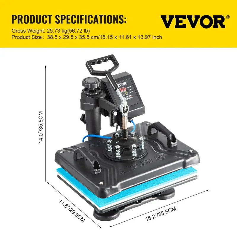 VEVOR 5 in 1 Heat Press Heat Press Machine Digital Multifunctional Sublimation T-Shirt Heat Press Machine for T Shirts Hat Mug Cap Plate