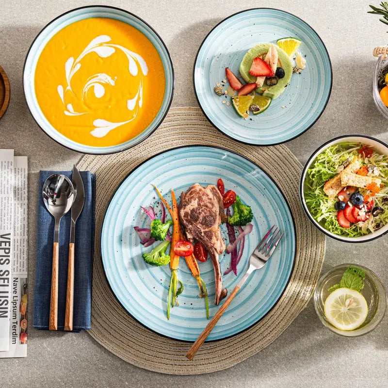 Vancasso 48-Piece Stoneware Dinnerware Set, Blue Dinner Set, Service for 12