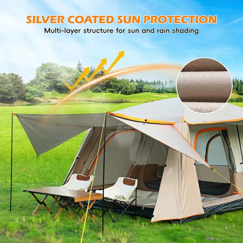 Spacious 4-6 Person Cabin Tent for Family Camping â€?Waterproof 210D Oxford Fabric, Blackout Sun Protection, Dual-Room Layout with Triple Entry Foyers