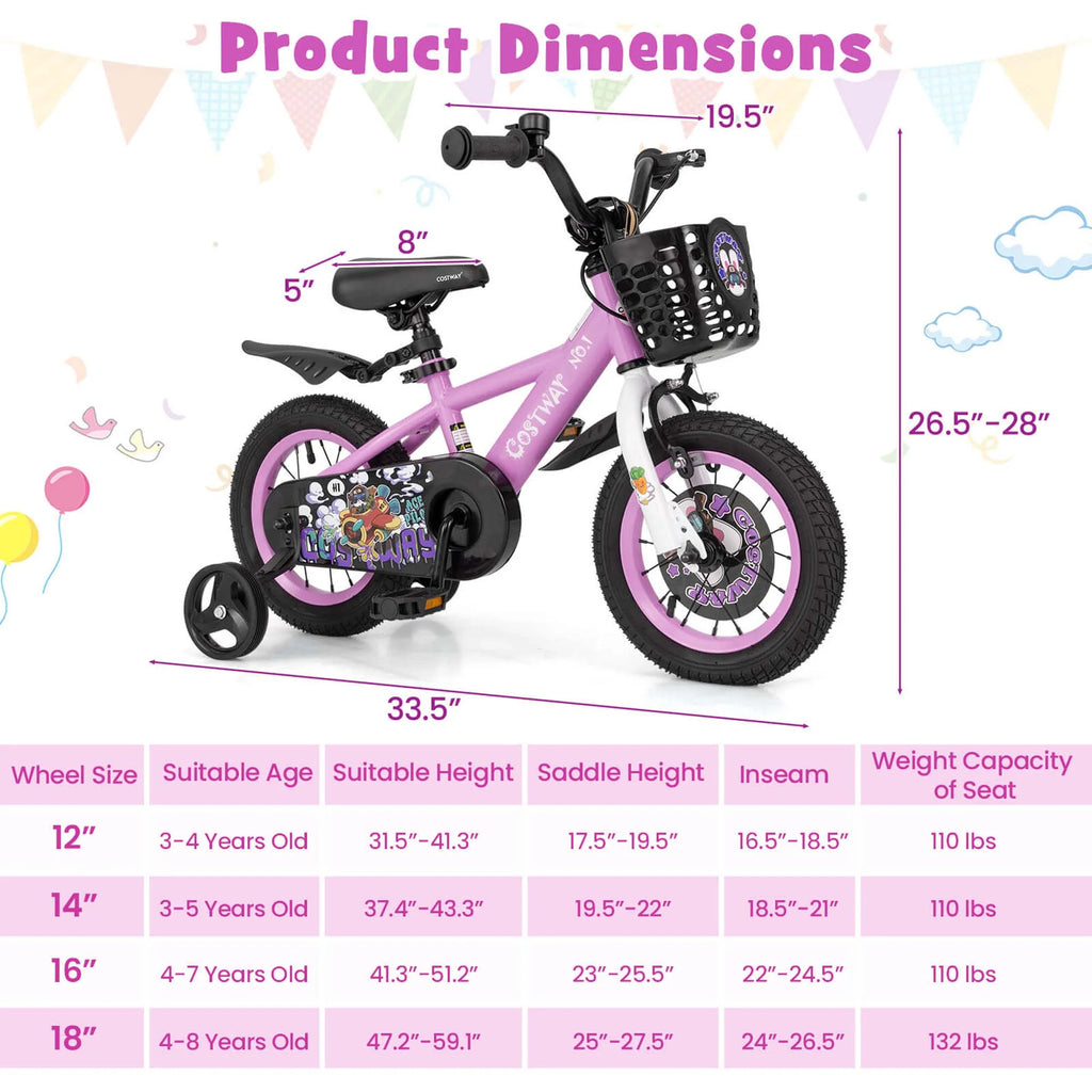 Costway 16" Kid'S Bike for 4 - 7 with Height - Adjustable Handlebar & Saddle Handbrake Blue