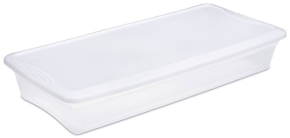 Sterilite 19608006 Storage Box, Plastic, Clear/White, 34-7/8 in L, 16-5/8 in W, 6-1/8 in H