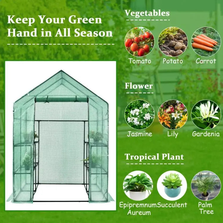Spacious 56-Inch Walk-In Garden Greenhouse with Observation Windows
