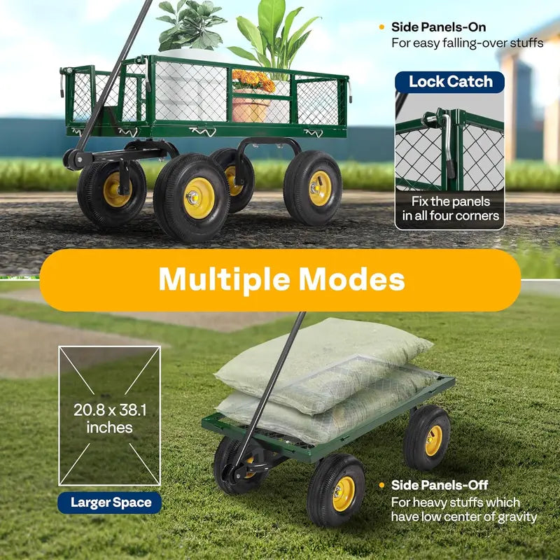 VIVOHOME 880 Lbs Capacity Mesh Steel Garden Cart with Noise Reduction Tires and Removable Sides