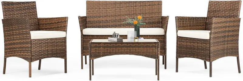 Sweetcripy 3-Piece Outdoor Patio Set â€?Glass-Topped Table with Plush Cushioned Seating