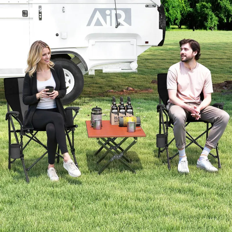 Sturdy Portable Lawn Chair with Padded Armrests, Cup Holder & 350-Pound Support