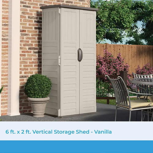 Suncast 22 Cu. Ft. Lockable Vertical Storage Shed BMS1250, Durable Vanilla Resin