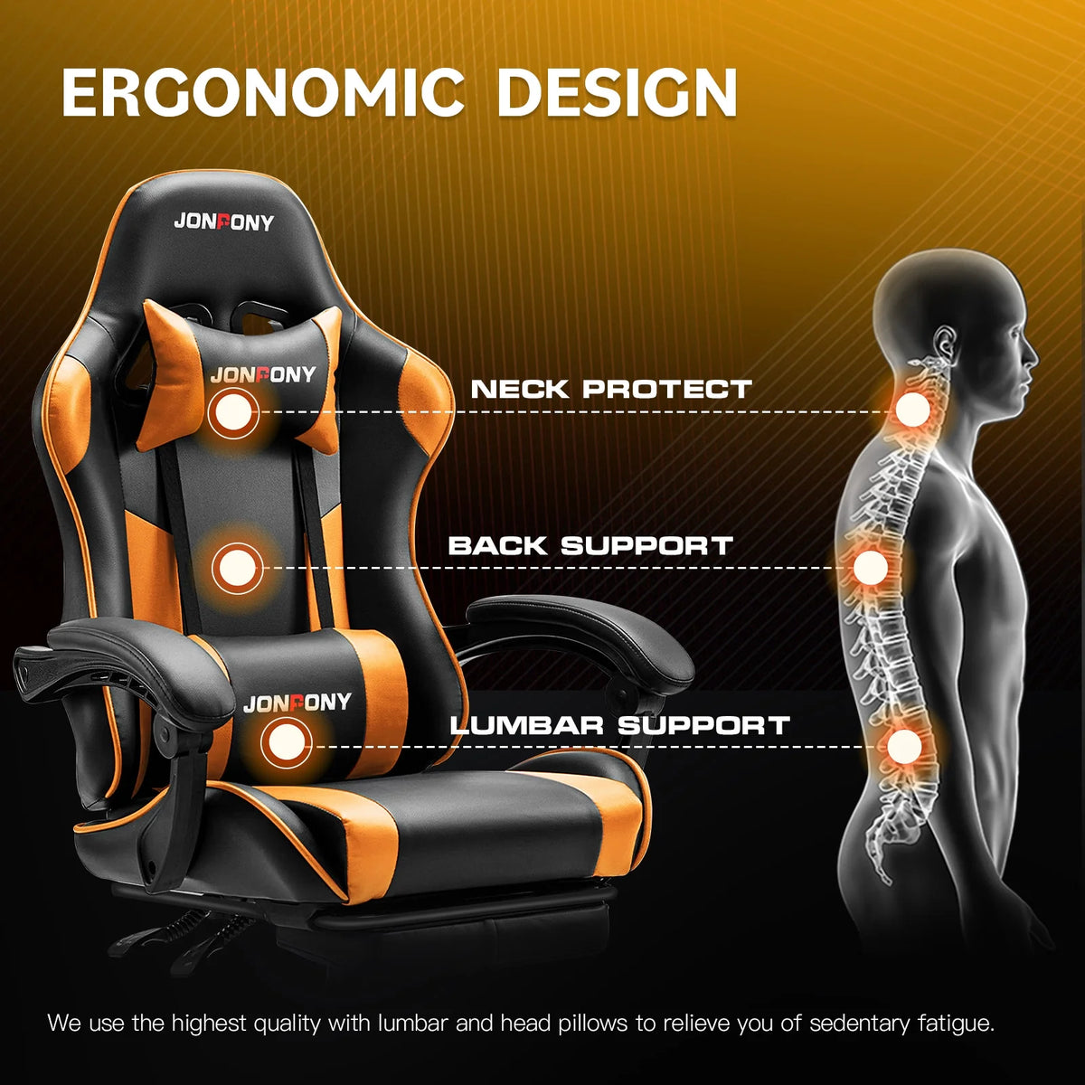 JONPONY Big and Tall Gaming Chair, Ergonomic Design, Gamer Chair PU Leather with Footrest and Lumbar Support, High Back Office Chair Support 8 Hours Long Sitting, Computer Chair, Black Grey