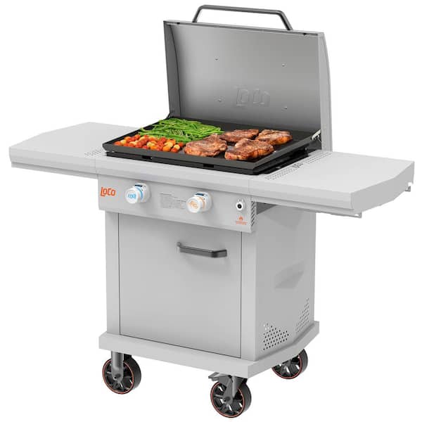 26 in. 2-Burner Propane Flat Top Grill / Griddle in Chalk Finish with Enclosed Cart and Hood
