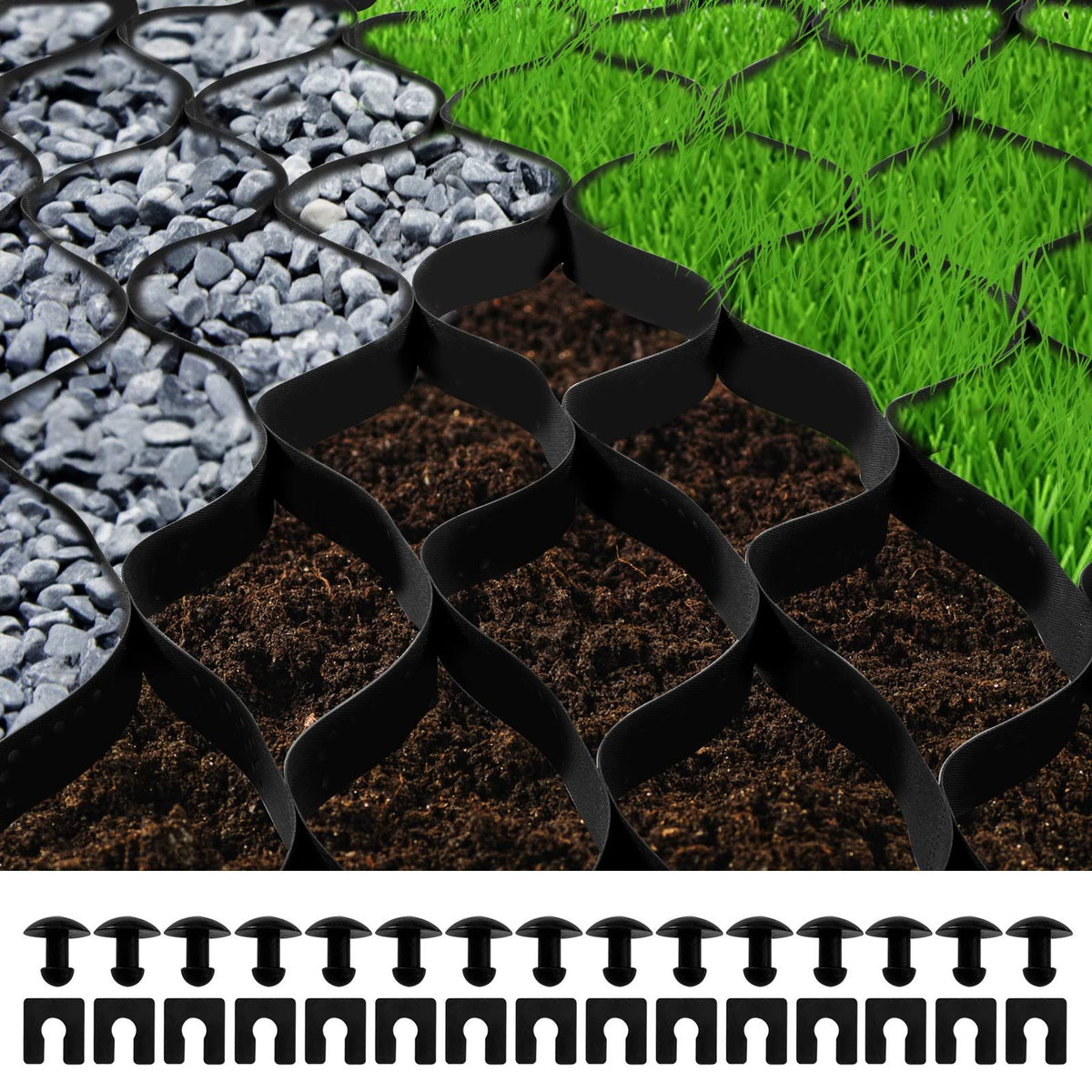 VEVOR Ground Grid, 1885 lbs per Sq ft Load Geo Grid, 2" Depth Permeable Stabilization System for DIY Patio, Walkway, Shed Base