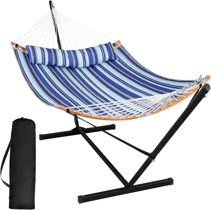 SUNCREAT Double Hammock with Stand â€?Two-Person Portable Hammock with Curved Spreader Bar