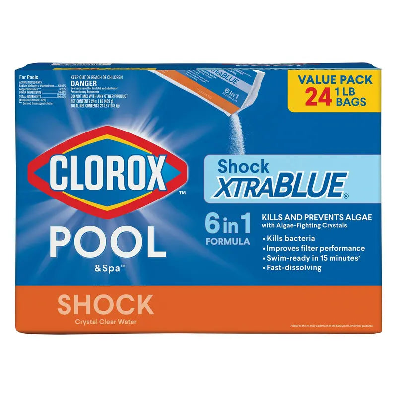 XtraBlue Pool Shock & Algaecide â€?1-Pound Bag, 24-Pack for Hot Tubs, Spas, and Swimming Pools