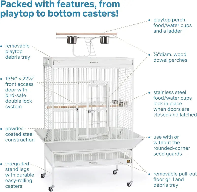 Wrought Iron Select Bird Cage â€?Chalk White, 36â€?x 24â€?x 66â€? Spacious Avian Habitat