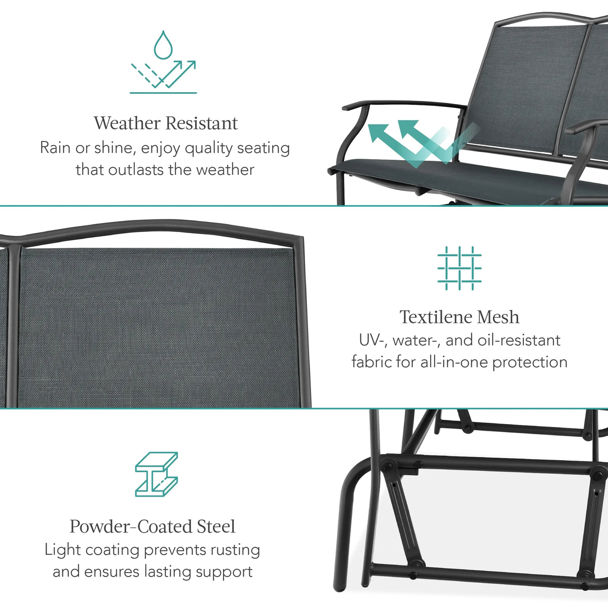 Best Choice Products 2 - Person Outdoor Swing Glider, Steel Patio Loveseat, Bench Rocker W/ Armrests - Gray