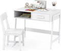 Wooden Kids' Desk and Chair Set with Storage Hutch & Drawer â€?Compact Study Station for Children Ages 3+ (White)