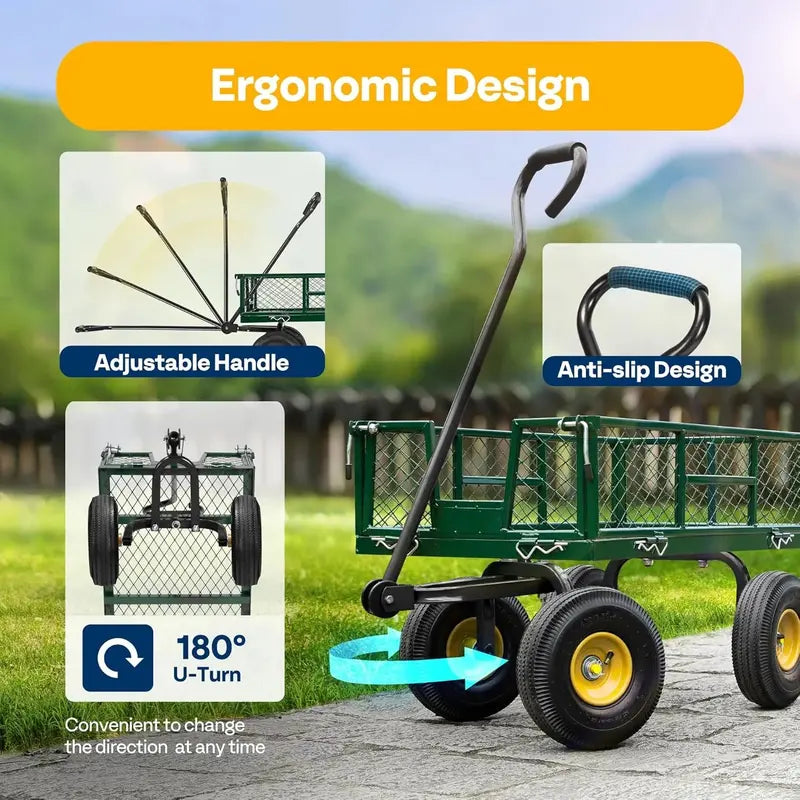 VIVOHOME 880 Lbs Capacity Mesh Steel Garden Cart with Noise Reduction Tires and Removable Sides