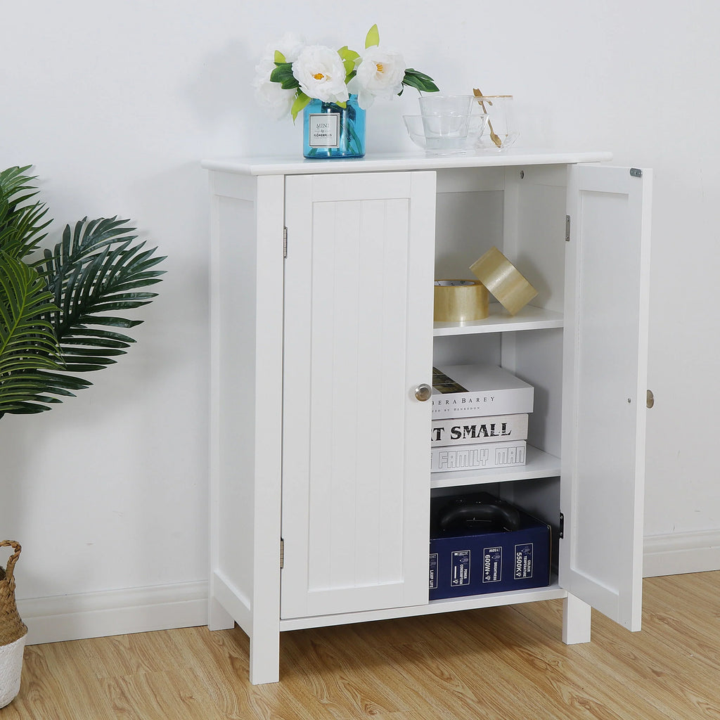 Homgarden 2 - Door Bathroom Floor Storage Cabinet Side Cupboard W/ Adjustable Shelves, 11.8'' W, White