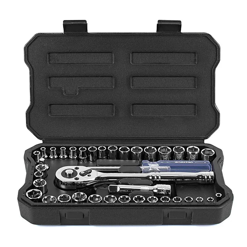 WORKPRO 39-Piece Drive Socket Wrench Kit â€?1/4-Inch and 3/8-Inch Ratchet Set with Metric and SAE Sockets