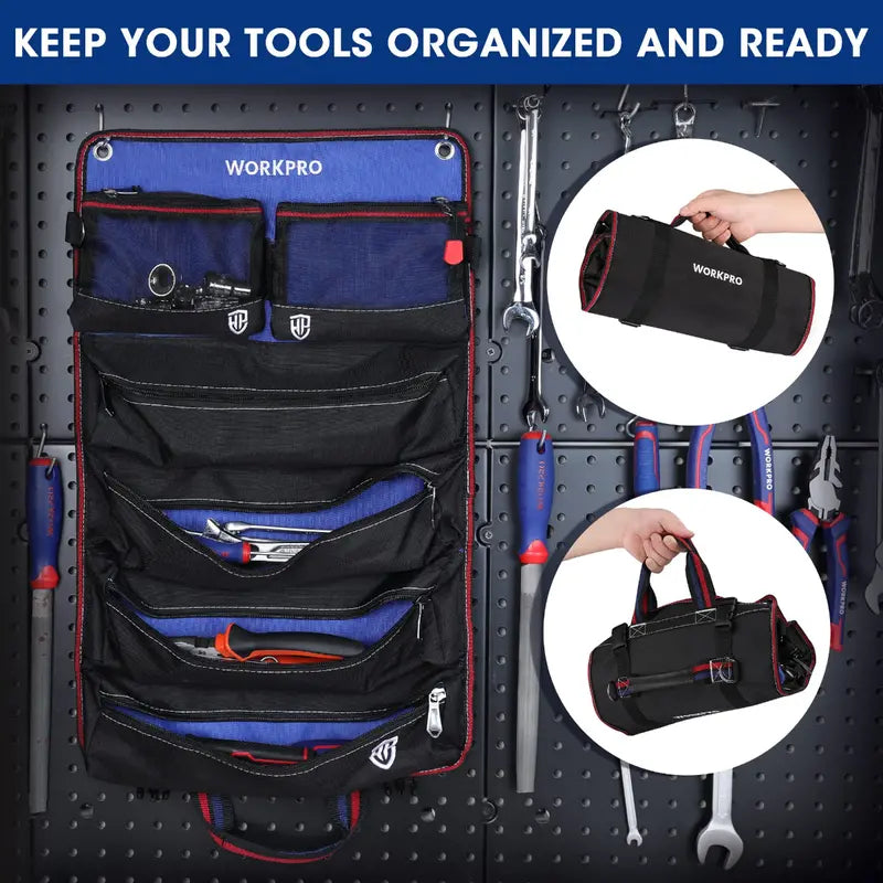 WORKPRO Heavy-Duty Rolling Tool Organizer â€?6-Pocket Roll-Up Bag with Detachable Pouches