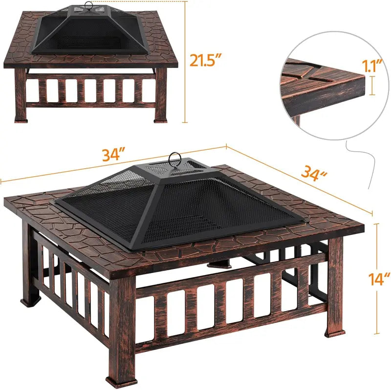 Yaheetech 32-Inch Square Fire Pit Table â€?Multifunctional Outdoor Heating Unit for Patios, Gardens, Camping & Picnics