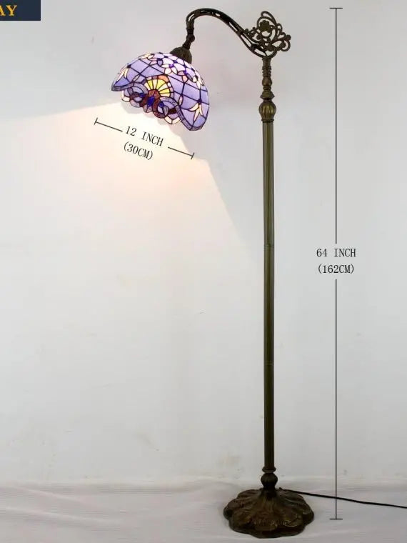 WERFACTORY Tiffany Style Floor Lamp, Blue Purple Stained Glass, Adjustable Gooseneck, 12x18x64 Inches, Corner Reading Light for Bedroom & Living Room